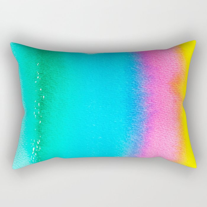 Rainbow, Watercolor Painting Abstract Colorful Fun, Urban Eclectic Contemporary Party Bohemian Rectangular Pillow