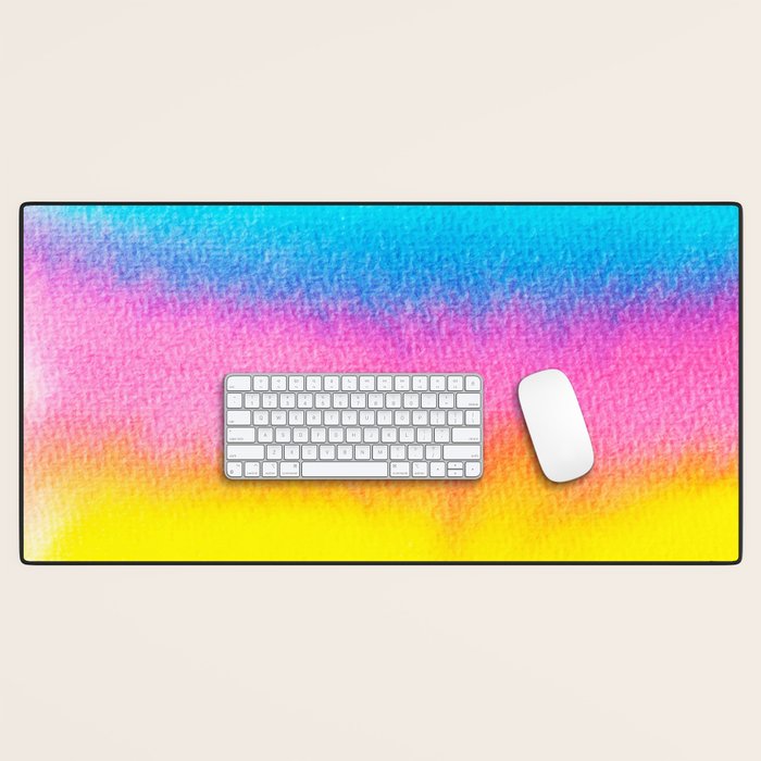 Rainbow, Watercolor Painting Abstract Colorful Fun, Urban Eclectic Contemporary Party Bohemian Desk Mat