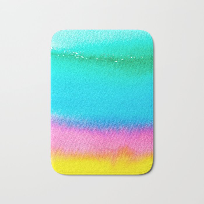 Rainbow, Watercolor Painting Abstract Colorful Fun, Urban Eclectic Contemporary Party Bohemian Bath Mat