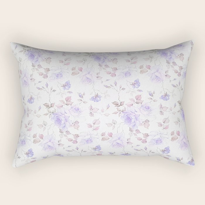 Lavender Gray Elegant Vintage Roses Floral Rectangular Pillow