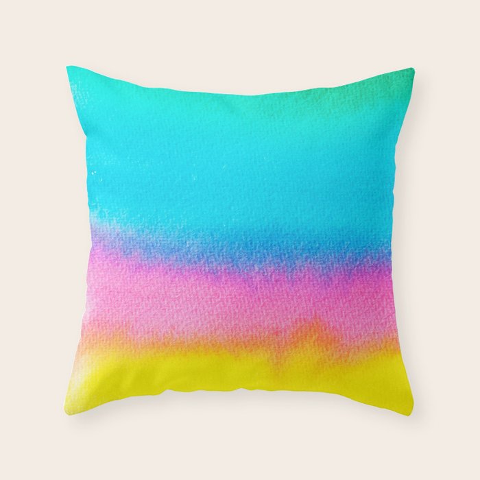 Rainbow, Watercolor Painting Abstract Colorful Fun, Urban Eclectic Contemporary Party Bohemian Throw Pillow
