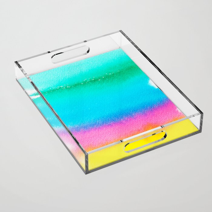 Rainbow, Watercolor Painting Abstract Colorful Fun, Urban Eclectic Contemporary Party Bohemian Acrylic Tray