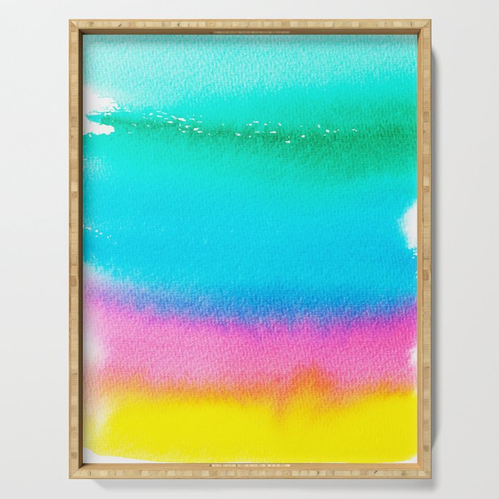 Rainbow, Watercolor Painting Abstract Colorful Fun, Urban Eclectic Contemporary Party Bohemian Serving Tray