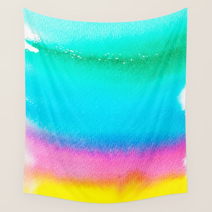 Rainbow, Watercolor Painting Abstract Colorful Fun, Urban Eclectic Contemporary Party Bohemian Wall Tapestry
