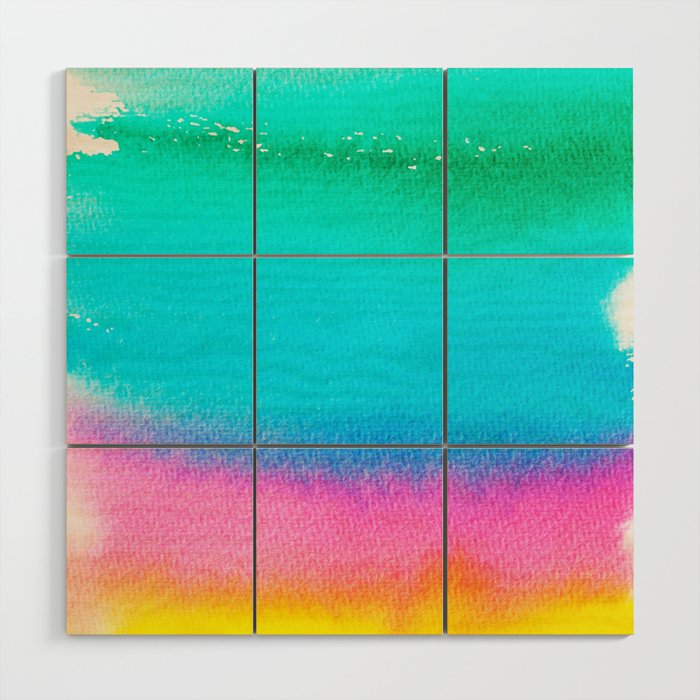Rainbow, Watercolor Painting Abstract Colorful Fun, Urban Eclectic Contemporary Party Bohemian Wood Wall Art