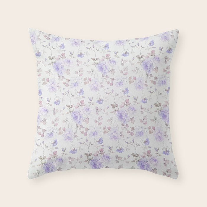Lavender Gray Elegant Vintage Roses Floral Throw Pillow