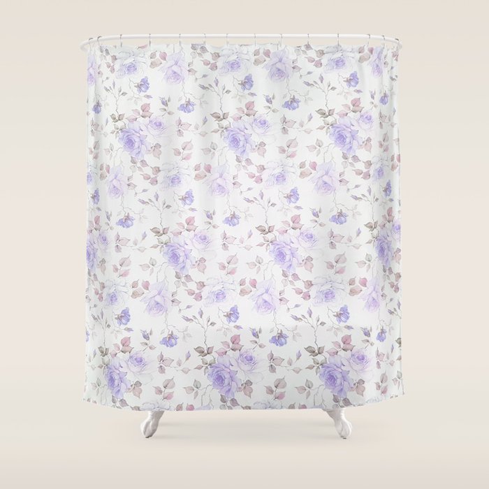 Lavender Gray Elegant Vintage Roses Floral Shower Curtain