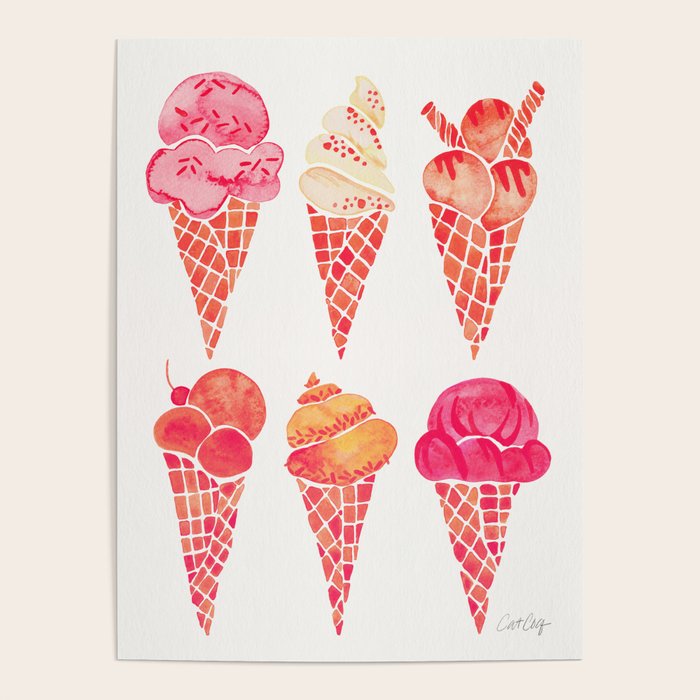 Ice Cream Cones - Pink & Peach Palette Poster