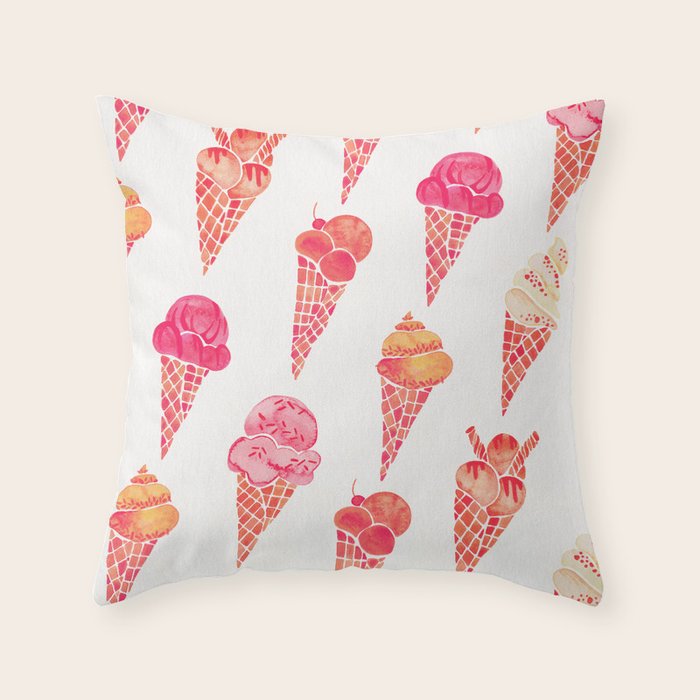 Ice Cream Cones - Pink & Peach Palette Throw Pillow