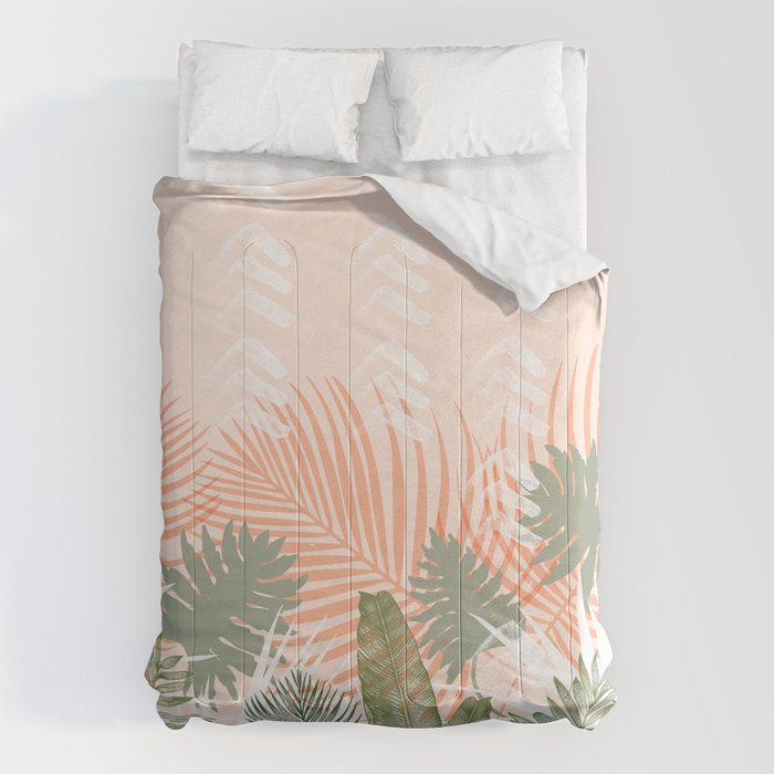 Abstract Tropical Plants Pastel Comforter