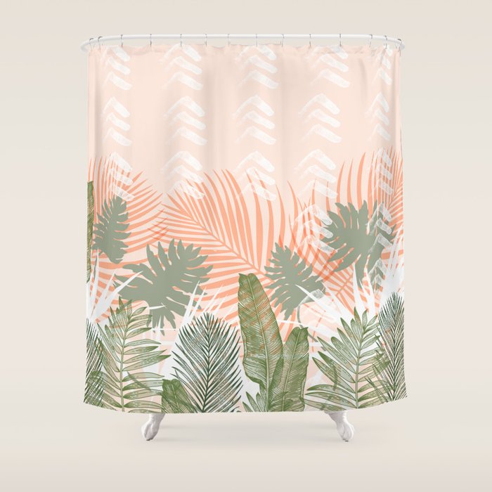 Abstract Tropical Plants Pastel Shower Curtain