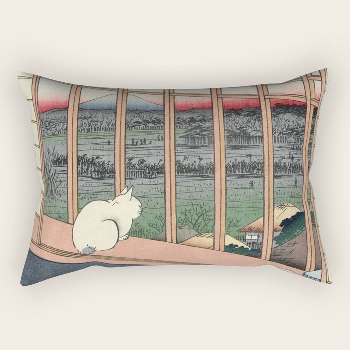 Utagawa Hiroshige Japanese Woodblock Cat Print Rectangular Pillow