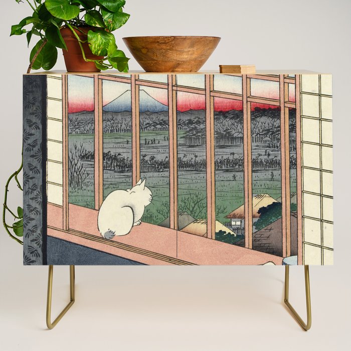 Utagawa Hiroshige Japanese Woodblock Cat Print Credenza