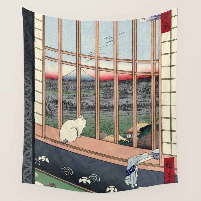 Utagawa Hiroshige Japanese Woodblock Cat Print Wall Tapestry