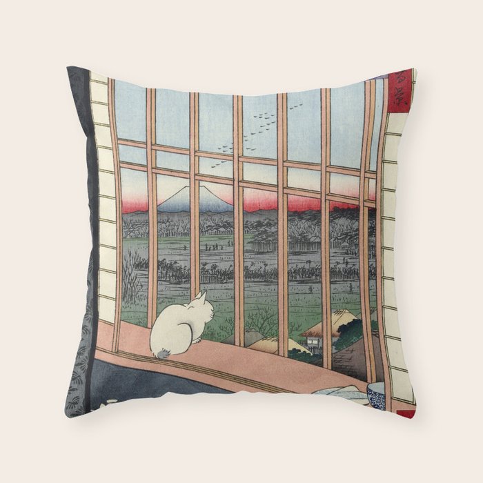 Utagawa Hiroshige Japanese Woodblock Cat Print Throw Pillow