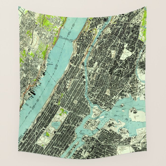Vintage Central Park & Bronx Ny Map (1947) Wall Tapestry