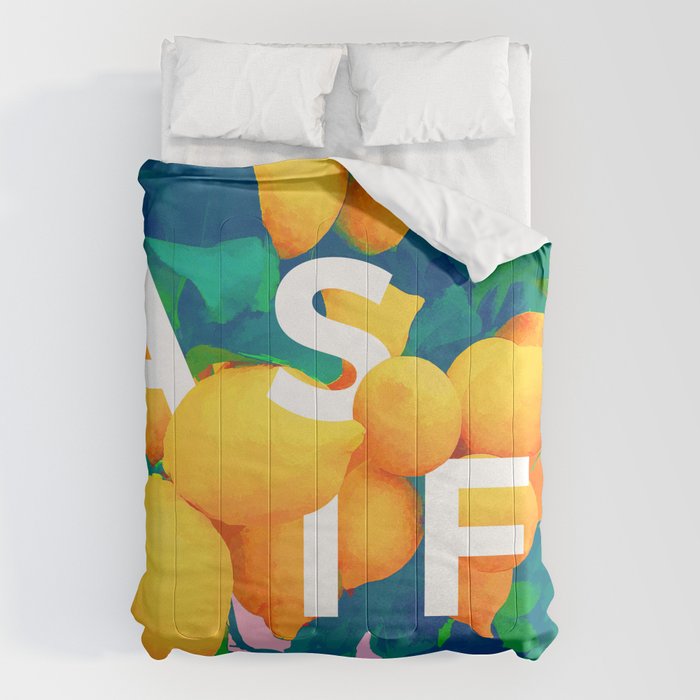 As If. | Typography Attitude Confidence Quote | Lemon Garden Botanical Vintage Quirky Lettering Comforter