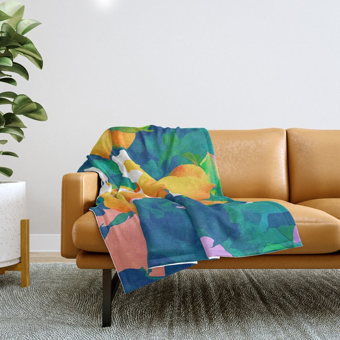 As If. | Typography Attitude Confidence Quote | Lemon Garden Botanical Vintage Quirky Lettering Throw Blanket