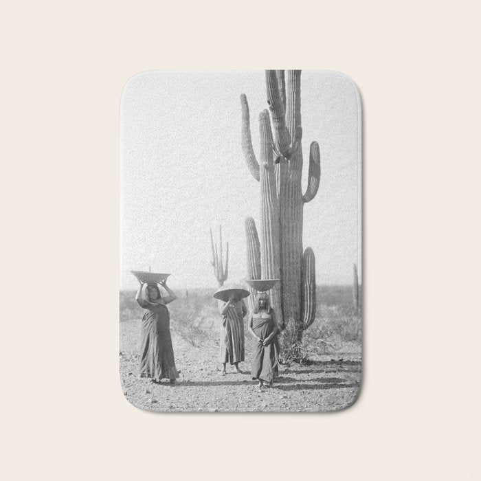 Vintage Native American Photo With Saguao Cactus Bath Mat