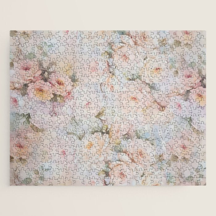 Vintage Romantic Blush Pink Ivory Elegant Rose Floral Jigsaw Puzzle