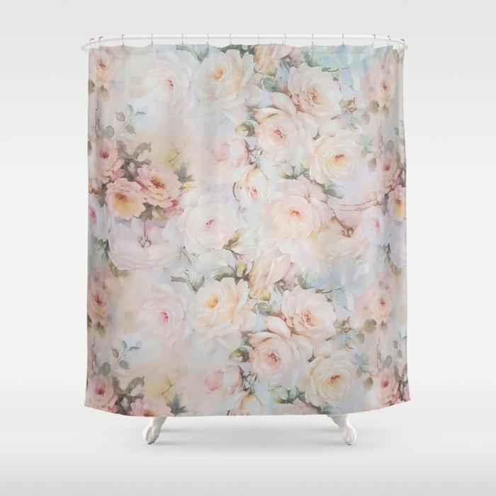 Vintage Romantic Blush Pink Ivory Elegant Rose Floral Shower Curtain