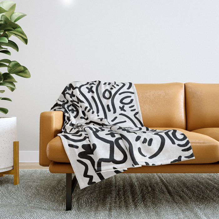 Graffiti Street Art Black And White Throw Blanket