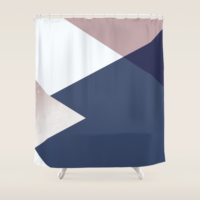Geometrics - Blush Indigo Rose Gold Shower Curtain