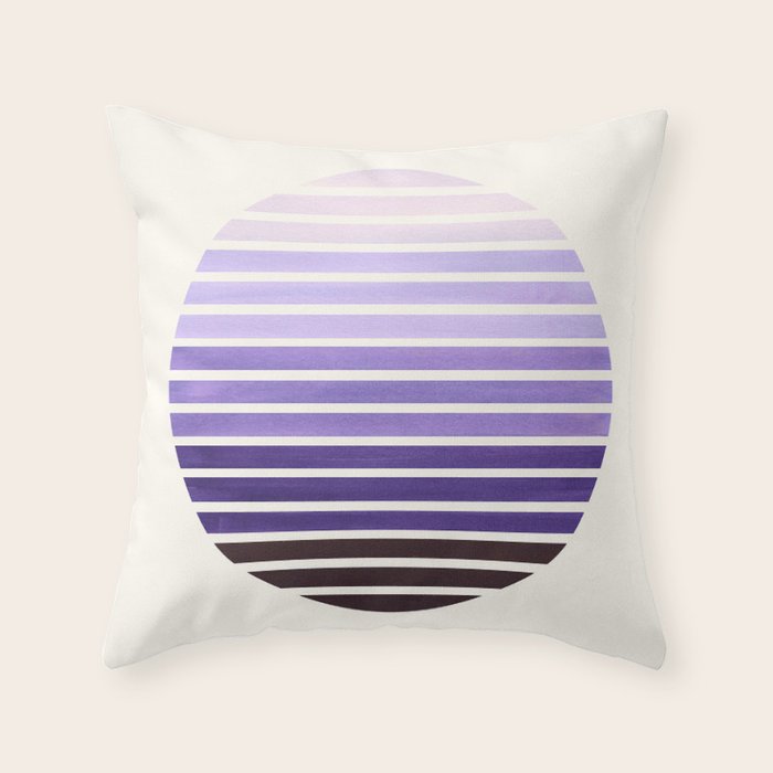 Purple Mid Century Modern Minimalist Scandinavian Colorful Stripes Geometric Pattern Round Circle Fr Throw Pillow
