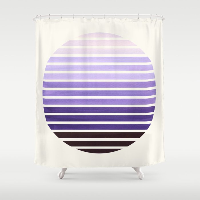 Purple Mid Century Modern Minimalist Scandinavian Colorful Stripes Geometric Pattern Round Circle Fr Shower Curtain