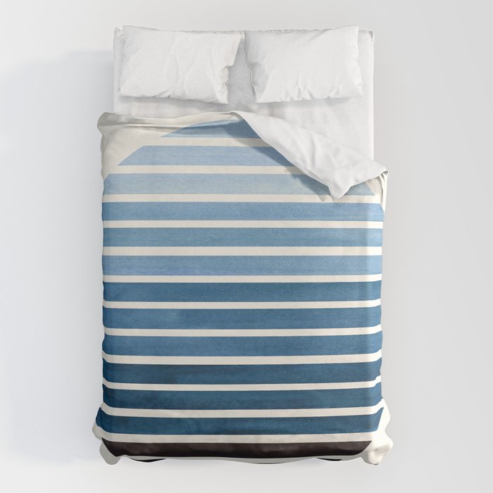 Green Blue Mid Century Modern Minimalist Scandinavian Colorful Stripes Geometric Pattern Round Circl Duvet Cover