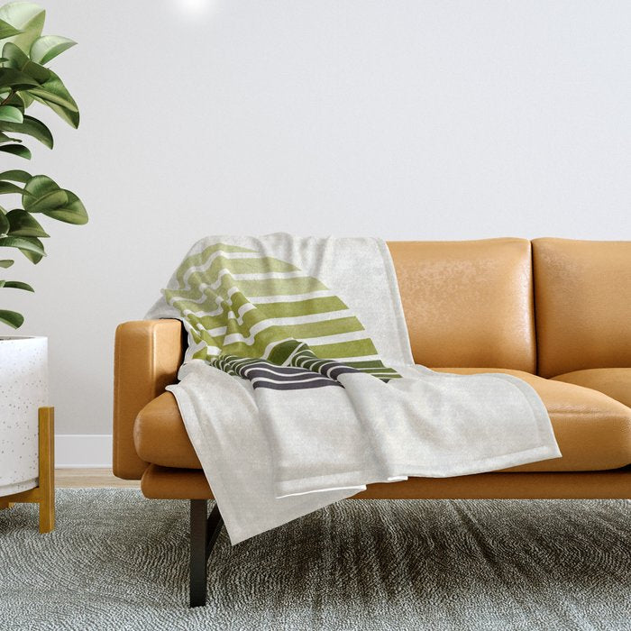 Olive Green Mid Century Modern Minimalist Scandinavian Colorful Stripes Geometric Pattern Round Circ Throw Blanket