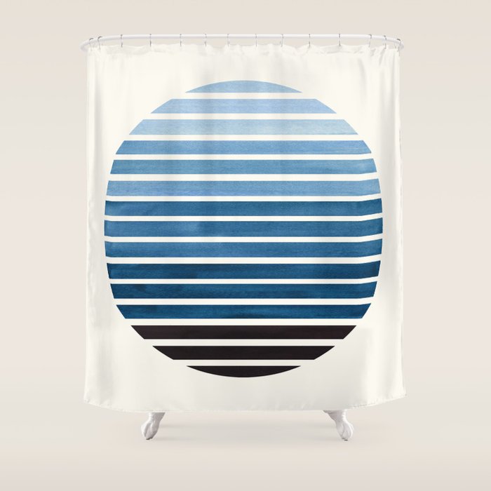 Green Blue Mid Century Modern Minimalist Scandinavian Colorful Stripes Geometric Pattern Round Circl Shower Curtain