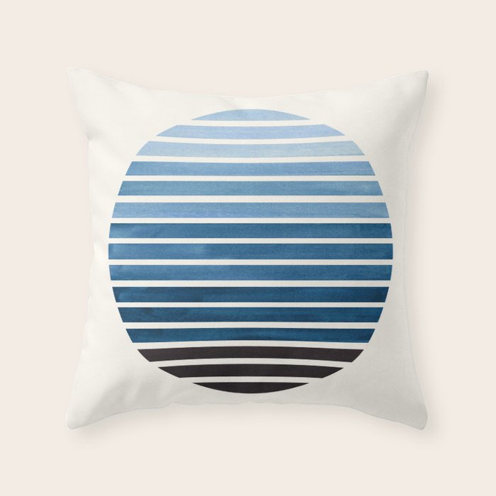 Green Blue Mid Century Modern Minimalist Scandinavian Colorful Stripes Geometric Pattern Round Circl Throw Pillow