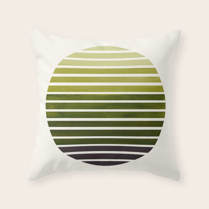 Olive Green Mid Century Modern Minimalist Scandinavian Colorful Stripes Geometric Pattern Round Circ Throw Pillow