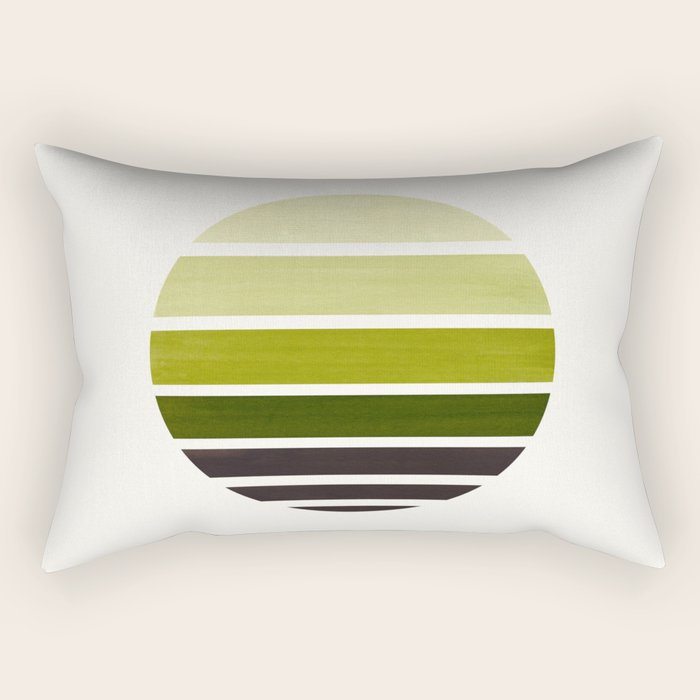 Olive Green Mid Century Modern Minimalist Circle Round Photo Staggered Sunset Geometric Stripe Desig Rectangular Pillow