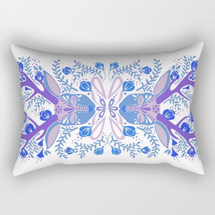 Floral Antlers - Blue Palette Rectangular Pillow