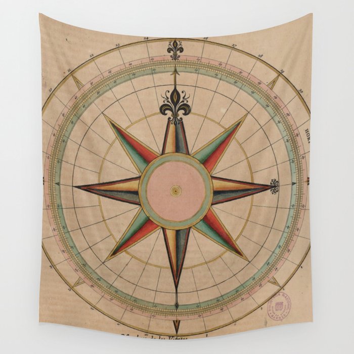 Vintage Compass Rose Diagram (1664) Wall Tapestry