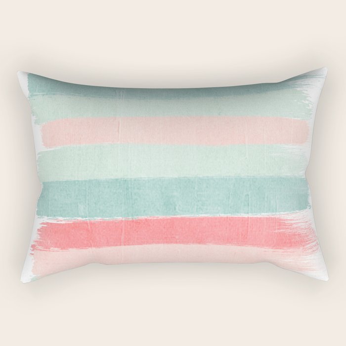 Stripes Painted Coral Minimal Mint Teal Bright Southern Charleston Decor Colors Rectangular Pillow