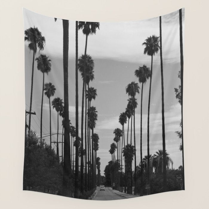 Vintage Black & White California Palm Trees Photo Wall Tapestry