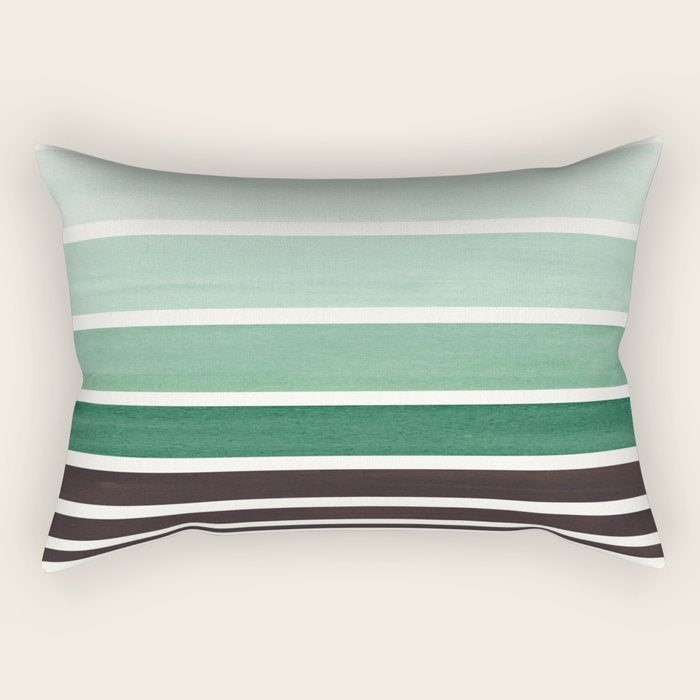 Deep Green Minimalist Watercolor Mid Century Staggered Stripes Rothko Color Block Geometric Art Rectangular Pillow