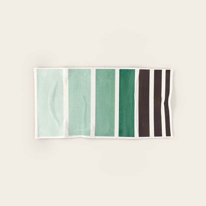 Deep Green Minimalist Watercolor Mid Century Staggered Stripes Rothko Color Block Geometric Art Bath Towel