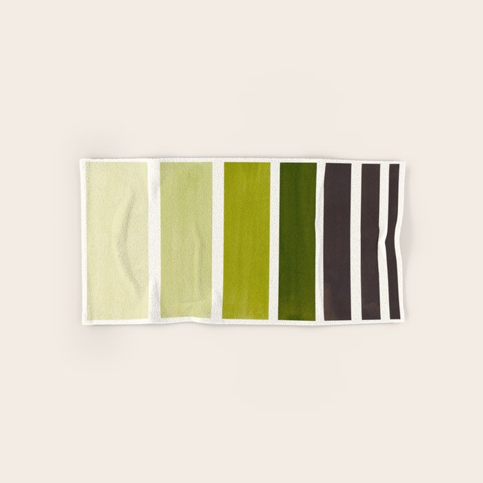 Olive Green Minimalist Watercolor Mid Century Staggered Stripes Rothko Color Block Geometric Art Bath Towel