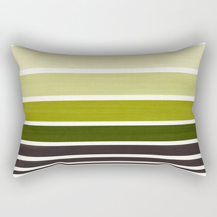 Olive Green Minimalist Watercolor Mid Century Staggered Stripes Rothko Color Block Geometric Art Rectangular Pillow