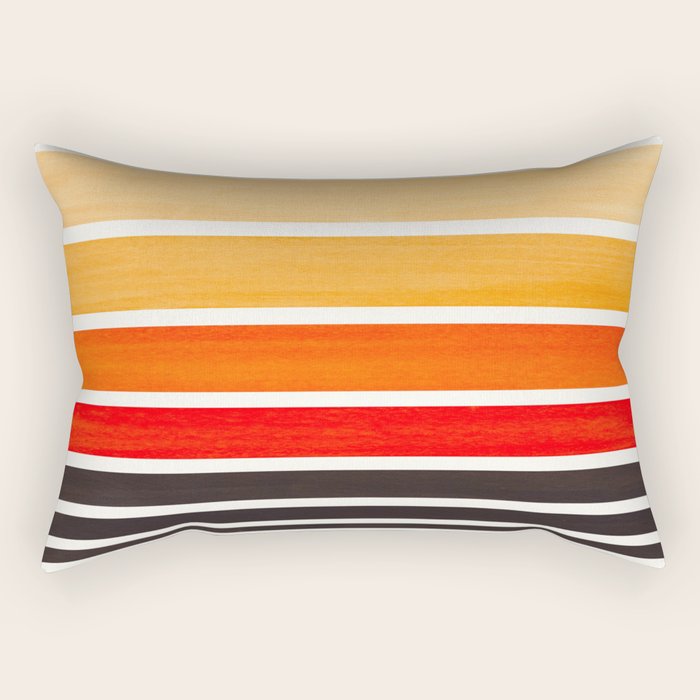 Orange Minimalist Watercolor Mid Century Staggered Stripes Rothko Color Block Geometric Art Rectangular Pillow
