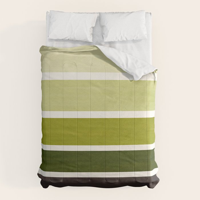Olive Green Minimalist Watercolor Mid Century Staggered Stripes Rothko Color Block Geometric Art Comforter