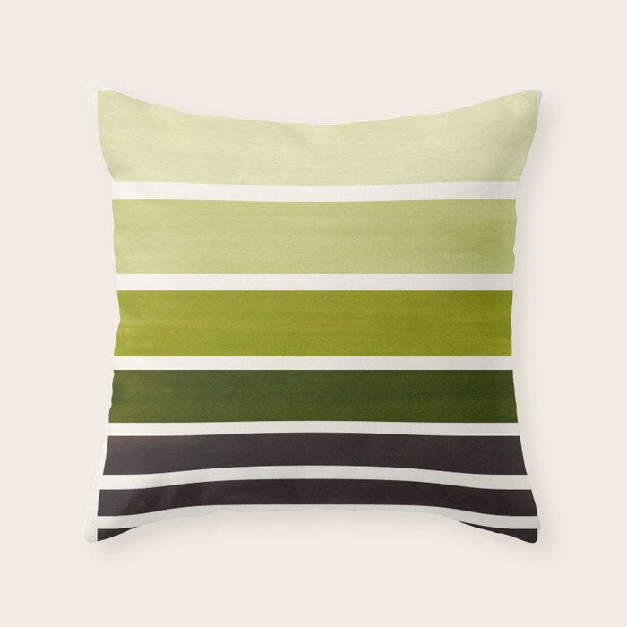 Olive Green Minimalist Watercolor Mid Century Staggered Stripes Rothko Color Block Geometric Art Throw Pillow
