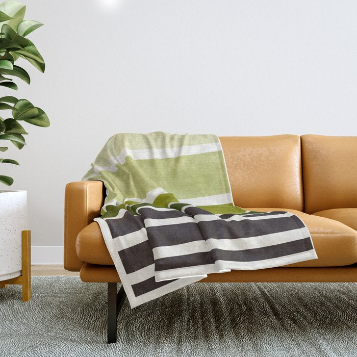 Olive Green Minimalist Watercolor Mid Century Staggered Stripes Rothko Color Block Geometric Art Throw Blanket