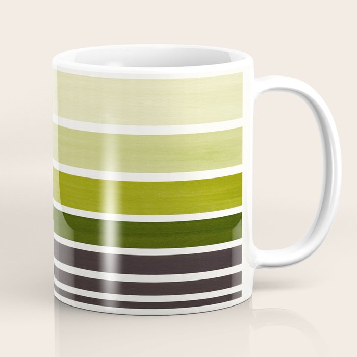 Olive Green Minimalist Watercolor Mid Century Staggered Stripes Rothko Color Block Geometric Art Coffee Mug