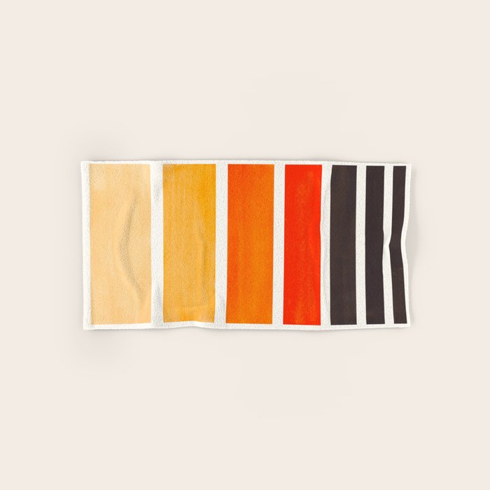 Orange Minimalist Watercolor Mid Century Staggered Stripes Rothko Color Block Geometric Art Bath Towel