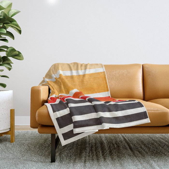 Orange Minimalist Watercolor Mid Century Staggered Stripes Rothko Color Block Geometric Art Throw Blanket